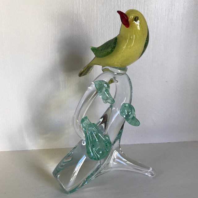 Murano Hand Blown Glass Bird on Glass Pedestal Branch With 24kt Gold