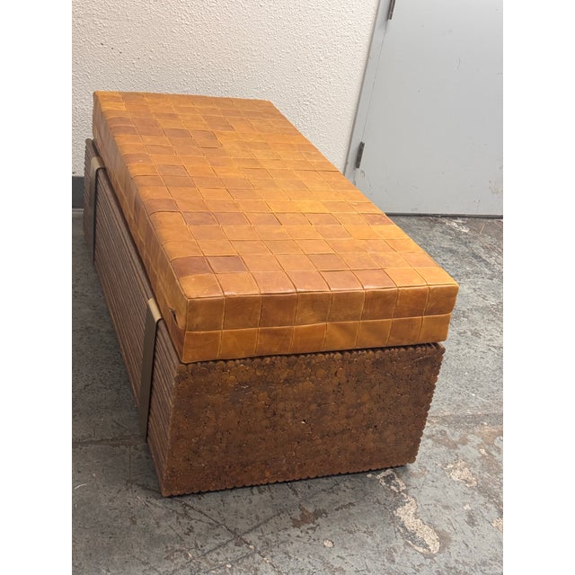 Contemporary McGuire Furniture Haybine Cocktail Table + Custom Leather Bench Cushion For Sale - Image 3 of 12