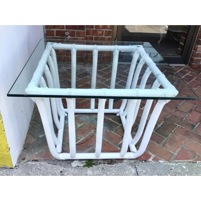Boho Chic White Rattan Square Side Table For Sale In Los Angeles - Image 6 of 10