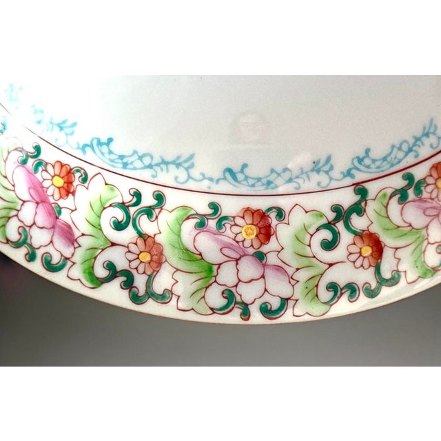 Blue Mid 20th Century Lenwile Ardalt Hand‑Painted Czech Porcelain Bowl – Roosters & Flowers For Sale - Image 8 of 10