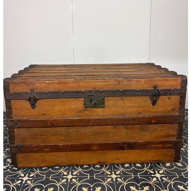 Antique Wooden Steamer Trunk, 1890s For Sale - Image 3 of 15
