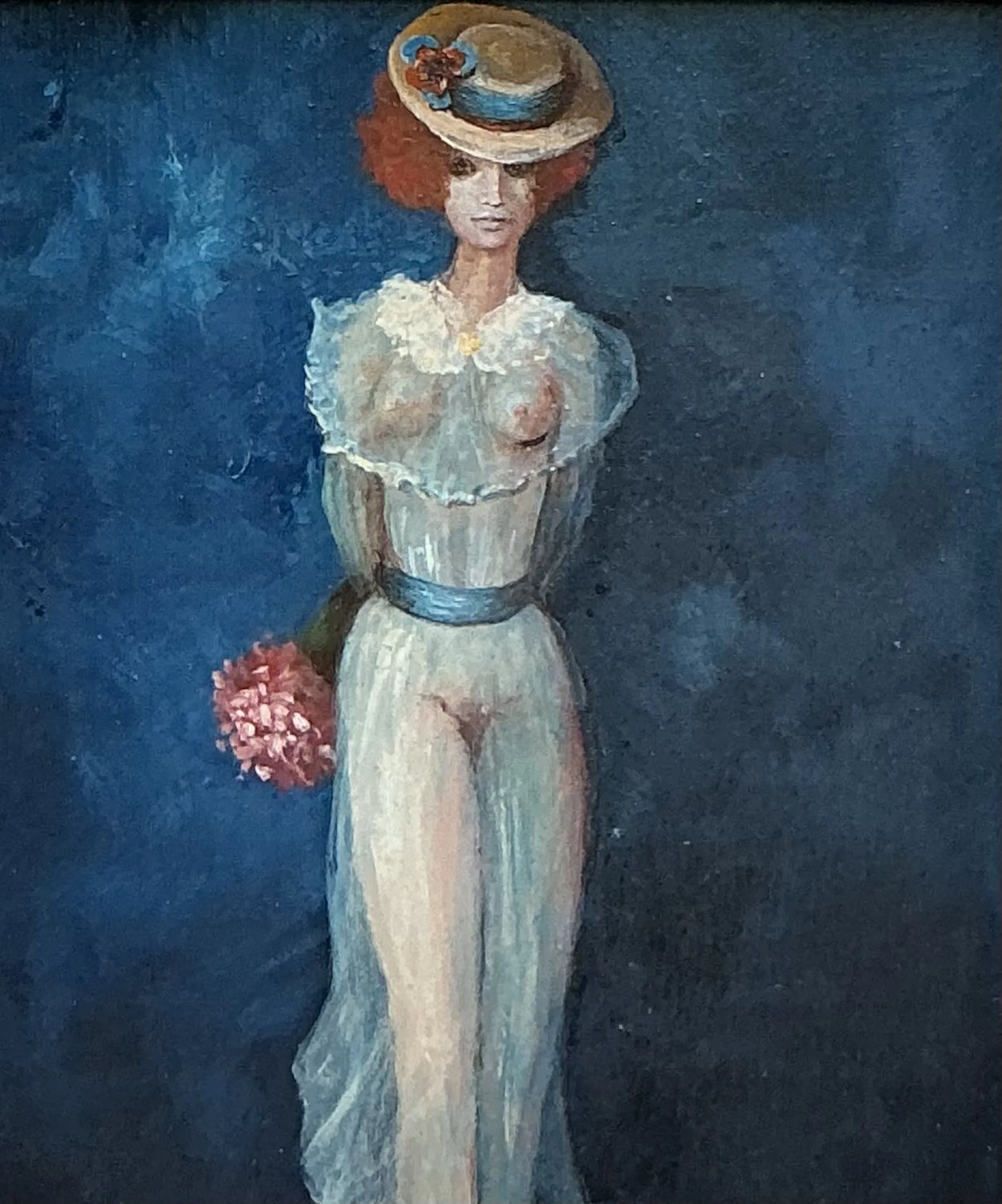 Vintage Boho Original Figurative Oil on Canvas - Side view