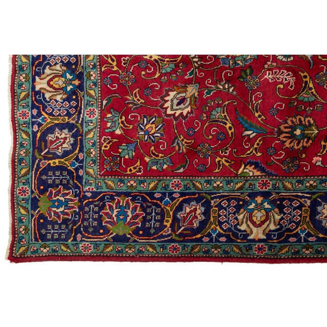 10 X 11 Handmade Vintage Tabriz Red Wool Rug With Rosette Design For Sale In New York - Image 6 of 8