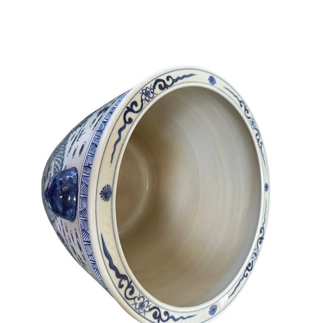 Ink Blue Contemporary Large Chinoiserie Coastal Blue & White Planters - A Pair For Sale - Image 8 of 8