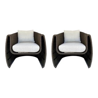 Organic Modern Mocha Tropic Outdoor Lounge Chairs Pair For Sale