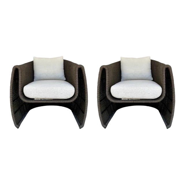Organic Modern Mocha Tropic Outdoor Lounge Chairs Pair For Sale