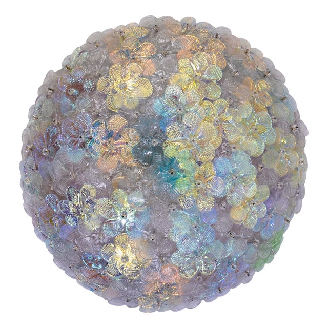 Multicolor Iridescent Murano Glass Flowers Basket Ceiling Lights by Barovier, 1950 For Sale