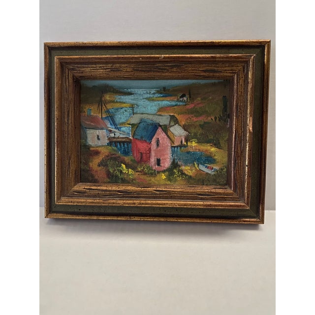 A Mid-Century Oil Painting of a Coastal Village Scene. For Sale - Image 4 of 9