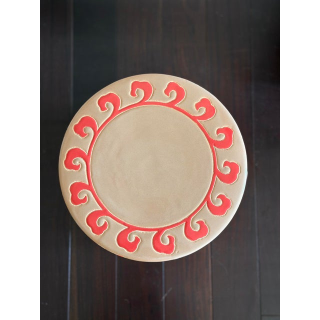 Made Goods Tropical Palm Ceramic Garden Stool in Blush & Red Gloss Glaze Indoor Outdoor Side Table For Sale - Image 12 of 12