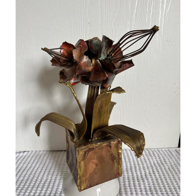 Brutalist Brutalist Copper and Brass Floral Sculpture Marked B J M 1979 For Sale - Image 3 of 11