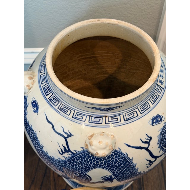 Danny’s Fine Porcelain Blue and White Hand-Painted Porcelain Dragon Temple Jars - A Pair For Sale In Dallas - Image 6 of 7