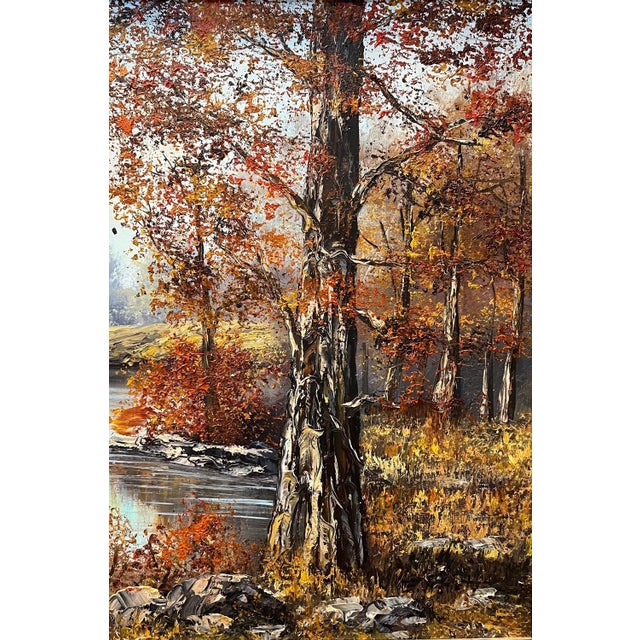 After Erd Porret, Riverbank in Autumn, Oil on Canvas For Sale - Image 9 of 13