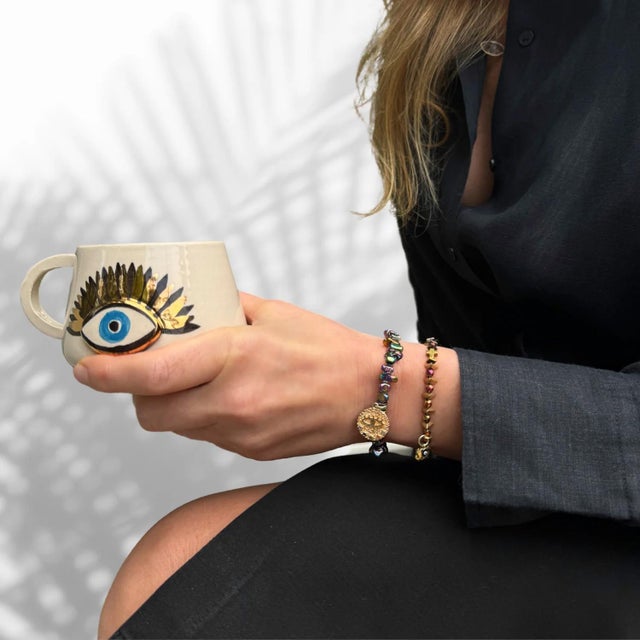 Contemporary Multicolor Hematite Stone Protective Evil Eye Lucky Elephant Bracelet Set For Sale - Image 3 of 11