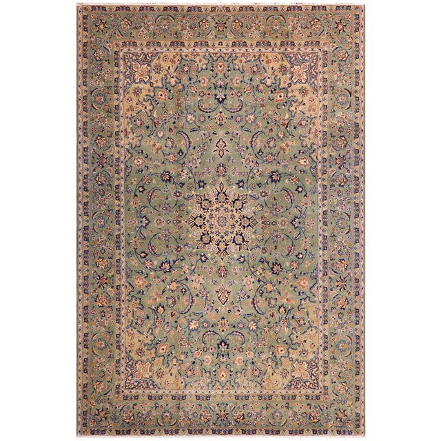 Green Boho Chic Persian Kashan Green/Blue Wool Rug - 10'0'' X 13'5'' For Sale - Image 8 of 10