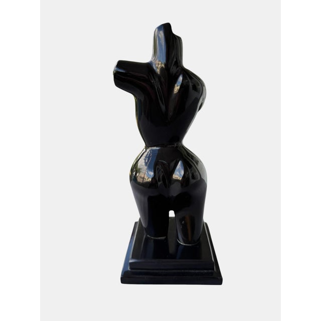 Abstract Female Figure Sculpture • Hand‑Carved Black Stone • Modernist Mid‑Century Art For Sale - Image 6 of 7
