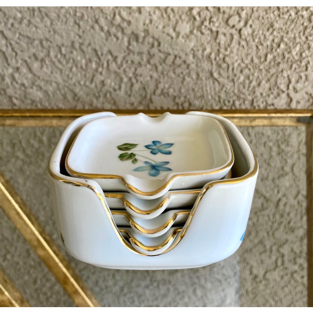 Circa 1960 Porcelain Ashtray Caddy & Four Ashtray Set by Fine China