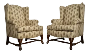 1970’s Chippendale Style Wingback Chairs - A Pair