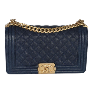 Navy Quilted Caviar Old Medium Boy Handbag