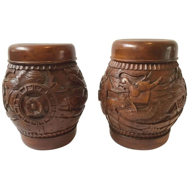 Carved Wood Asian Dragon Covered Jars - A Pair For Sale - Image 10 of 10