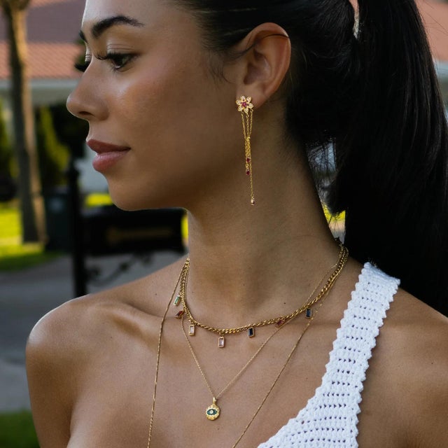 Metal Blossom Glow Ruby Drop Earrings, A Pair For Sale - Image 7 of 8