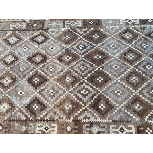 Afghan Ghalmori Maimana Kilim Rug 8x14 Ft, Handwoven Brown Gray Blue Bordered Flatweave, Large Tribal Area Rug For Sale - Image 14 of 15