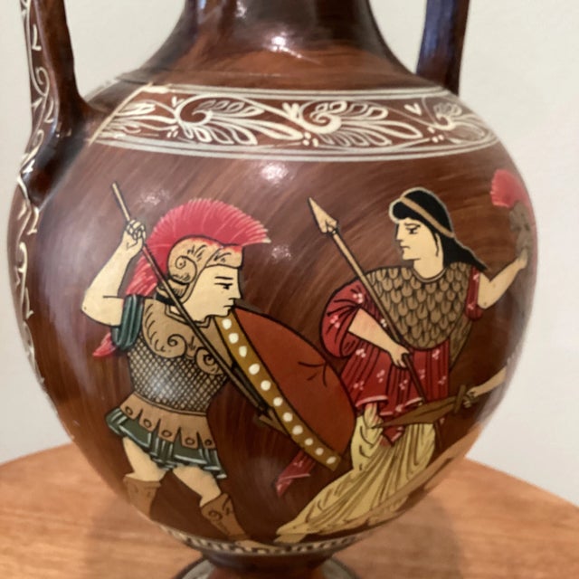 Vintage Mid 20th Century Clay Amphora Olympic Games Battle Ancient