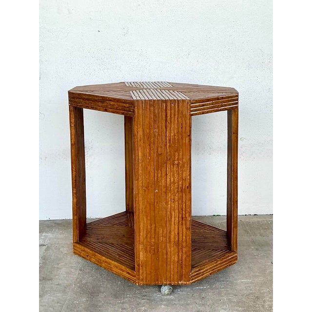 Vintage Cross Hatched Pretzel Rattan Bar Cart For Sale - Image 11 of 12