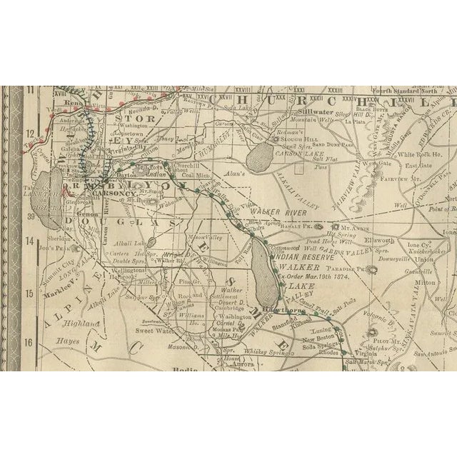 Black Antique Map of Nevada Railroads with Mining Camps and Counties, 1888 For Sale - Image 8 of 10