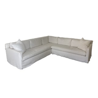 Cisco Home Custom Sectional Sofa With Libeco Belgian Stonewashed Linen Slipcover For Sale