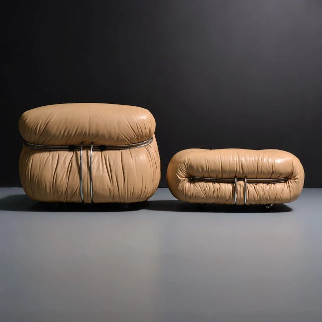 1970s Vintage Soriana Lounge Chair & Ottoman by Afra & Tobia Scarpa in Leather, 1970 For Sale - Image 5 of 8