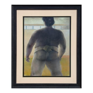 Phyllis Steele Modern Pastel Figurative Drawing of a Sumo Wrestler in a Mawashi from Behind, 20th Century For Sale