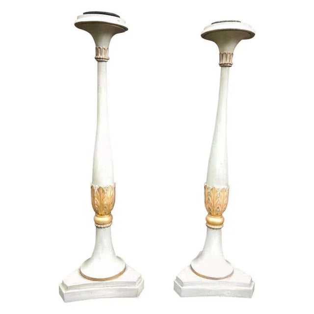 White 19th Century French Carved Wood Floor-Standing Candlesticks, Set of 2 For Sale - Image 8 of 8