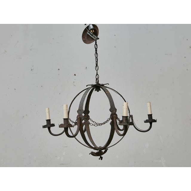 Black French Wrought Iron Globe Chandelier with Six Scrolling Arms, Circa 1900 For Sale - Image 8 of 11