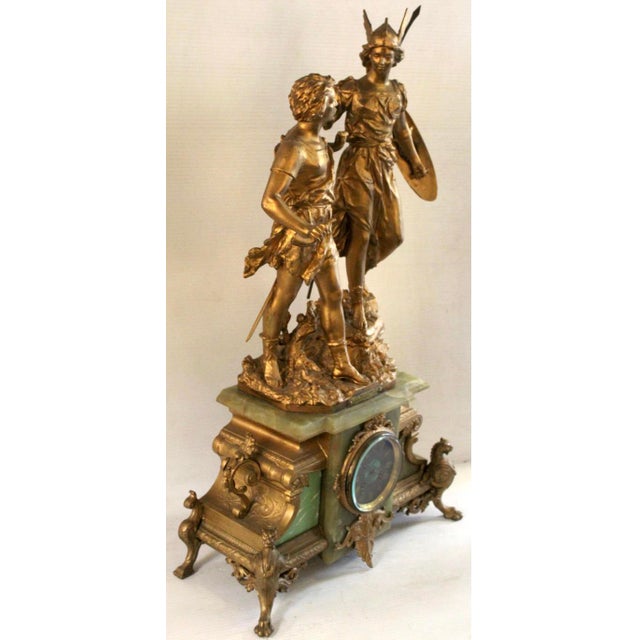 French Antique French Alabaster Clock "La Walkyrie" by Ernest Rancoulet (1875-1915) For Sale - Image 3 of 10