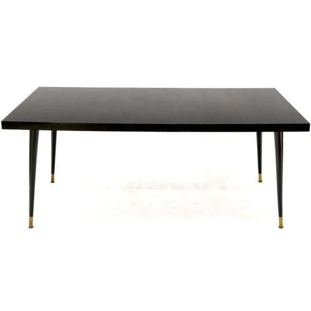 Mid-Century Modern Black Laminate Tapered Dowel Legs Dining Table With Extension Board For Sale - Image 3 of 11
