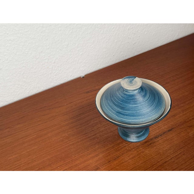 Blue Danish Japanese Style Pottery Bowl with Lid For Sale - Image 8 of 18