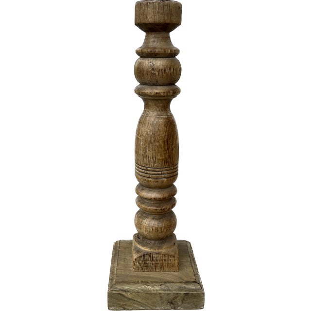 Farmhouse Vintage Reclaimed Wooden Candlestick For Sale - Image 3 of 5