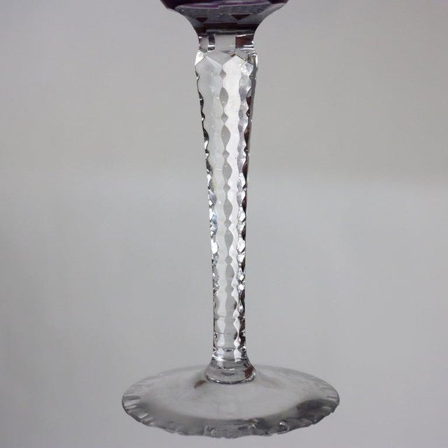 1910s Antique Bohemian Amethyst Floral Cut to Clear Crystal Stemmed Wine Goblets - Set of 3 For Sale - Image 5 of 11