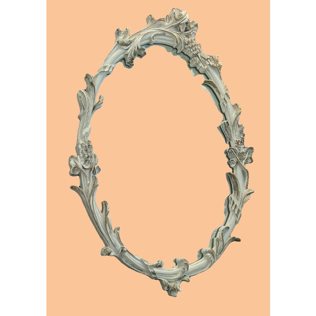 Vintage Carolina Mirror, Cream Oval Floral & Leaf Wall Mirror With Gold Highlights For Sale - Image 11 of 14