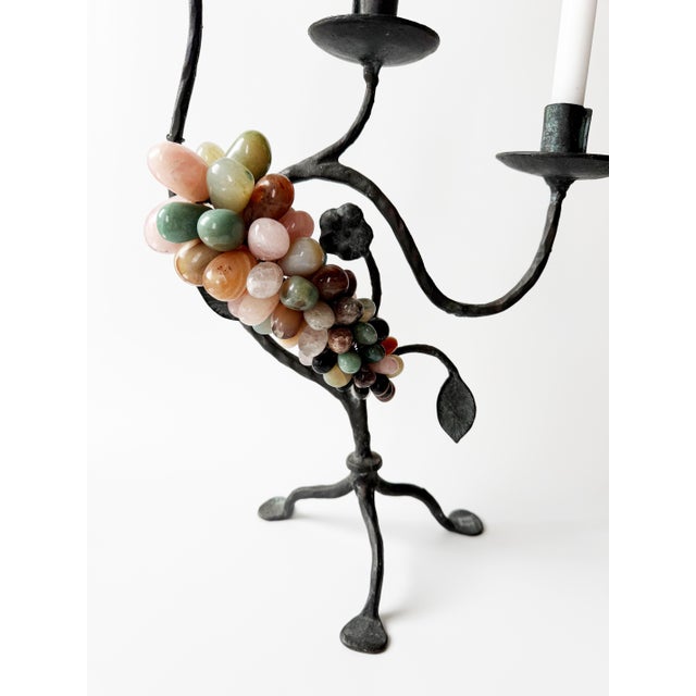 Rustic European 1970s Hand Forged Candelabra With Stone Grapes For Sale - Image 3 of 3