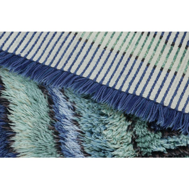 Textile Vintage Swedish Rya Rug With Blue-Teal Concentric Geometric Pattern - Rug & Kilim For Sale - Image 7 of 8