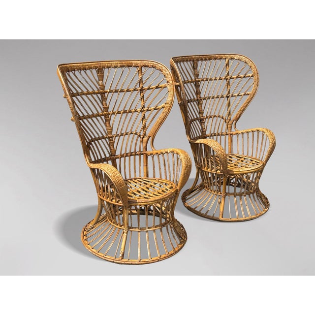 Stunning Pair of Mid-Century Bamboo Wicker Armchairs by Gio Ponti Introducing a stunning pair of mid-20th century Italian...
