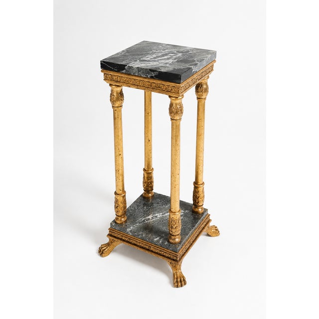 Empire-Style Pedestal Column with Stone Top and Carved Paw Feet, 1920s For Sale - Image 3 of 6