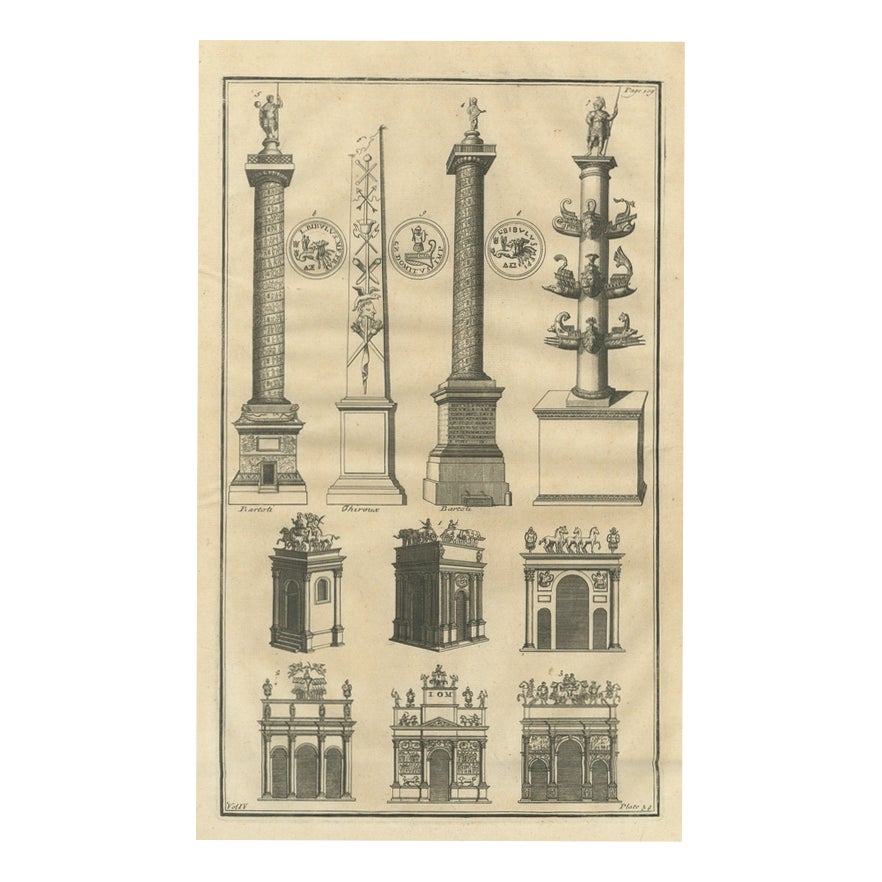Montfaucon, Roman Columns and Six Triumphal Arches with Coins, 1722 ...