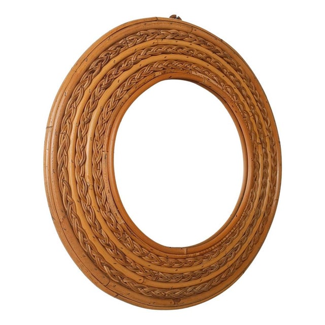 Vintage Riviera Round Mirror in Curved Canes and Rattan Core Braids, Italy, 1970s For Sale - Image 10 of 10