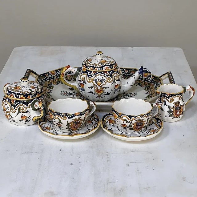 19th Century French Faience 8 Piece Hand-Painted Tea Service For Sale - Image 13 of 13