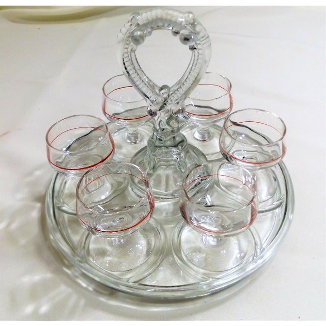 Vintage Crystal Glass Stemmed Cordial Shot Glasses On Server Chairish