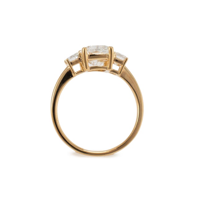 Metal 18k Yellow Gold 3.59ctw Cushion Cut Lab Grown Diamond Tree-Stone Engagement Ring, Size 7.75 For Sale - Image 7 of 9