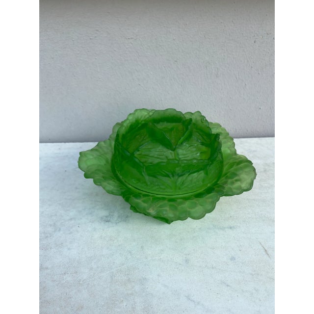 Glass French Green Glass Cabbage Box Circa 1970 For Sale - Image 7 of 7