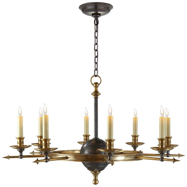 Leaf and Arrow Large Chandelier in Bronze with Antique-Burnished Brass Designer: Chapman & Myers Canopy: 5.75" Round...